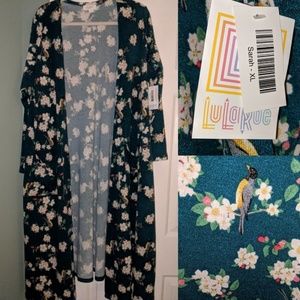 Nwt xl lularoe sarah, teal with birds, flowers